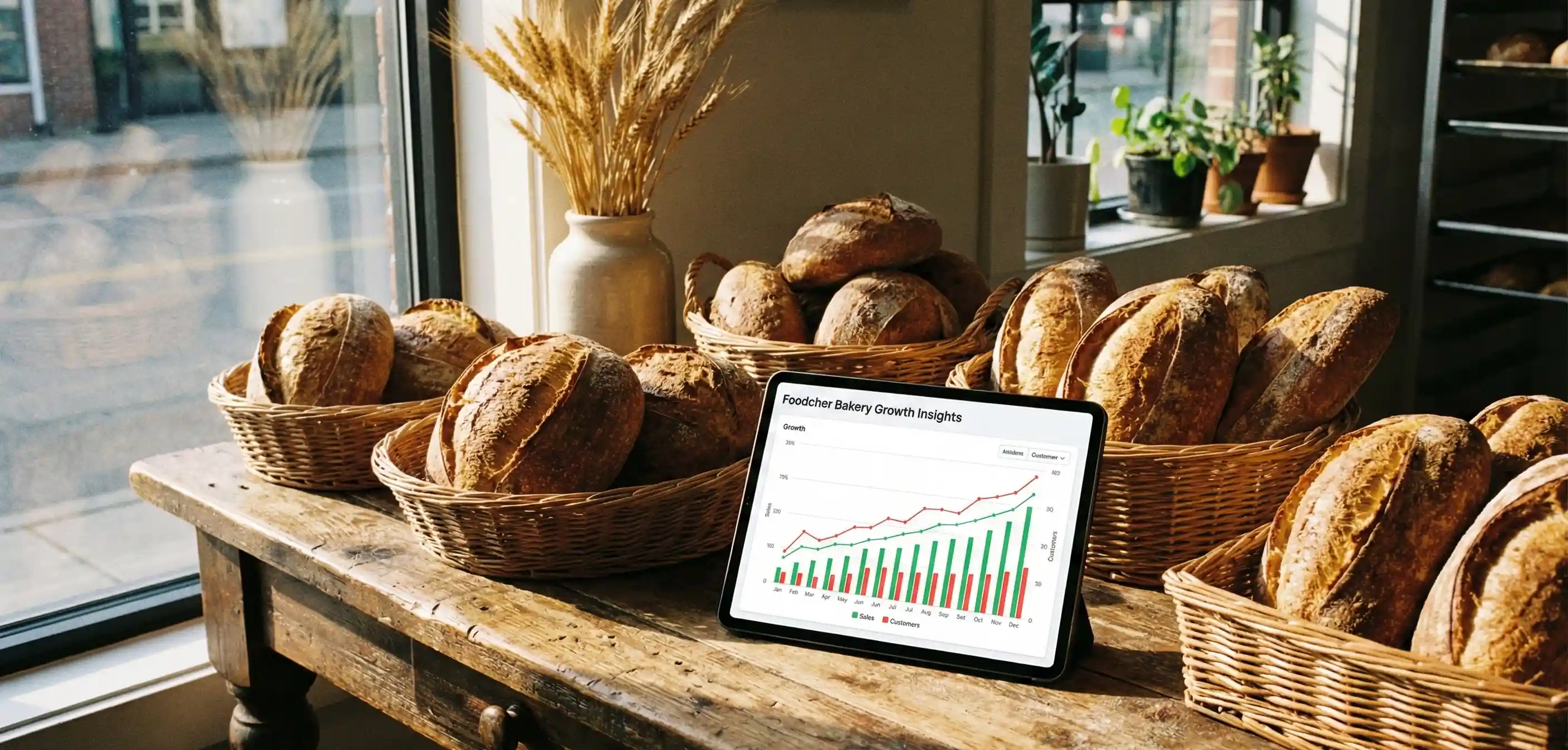 Fresh bakery display and production flow