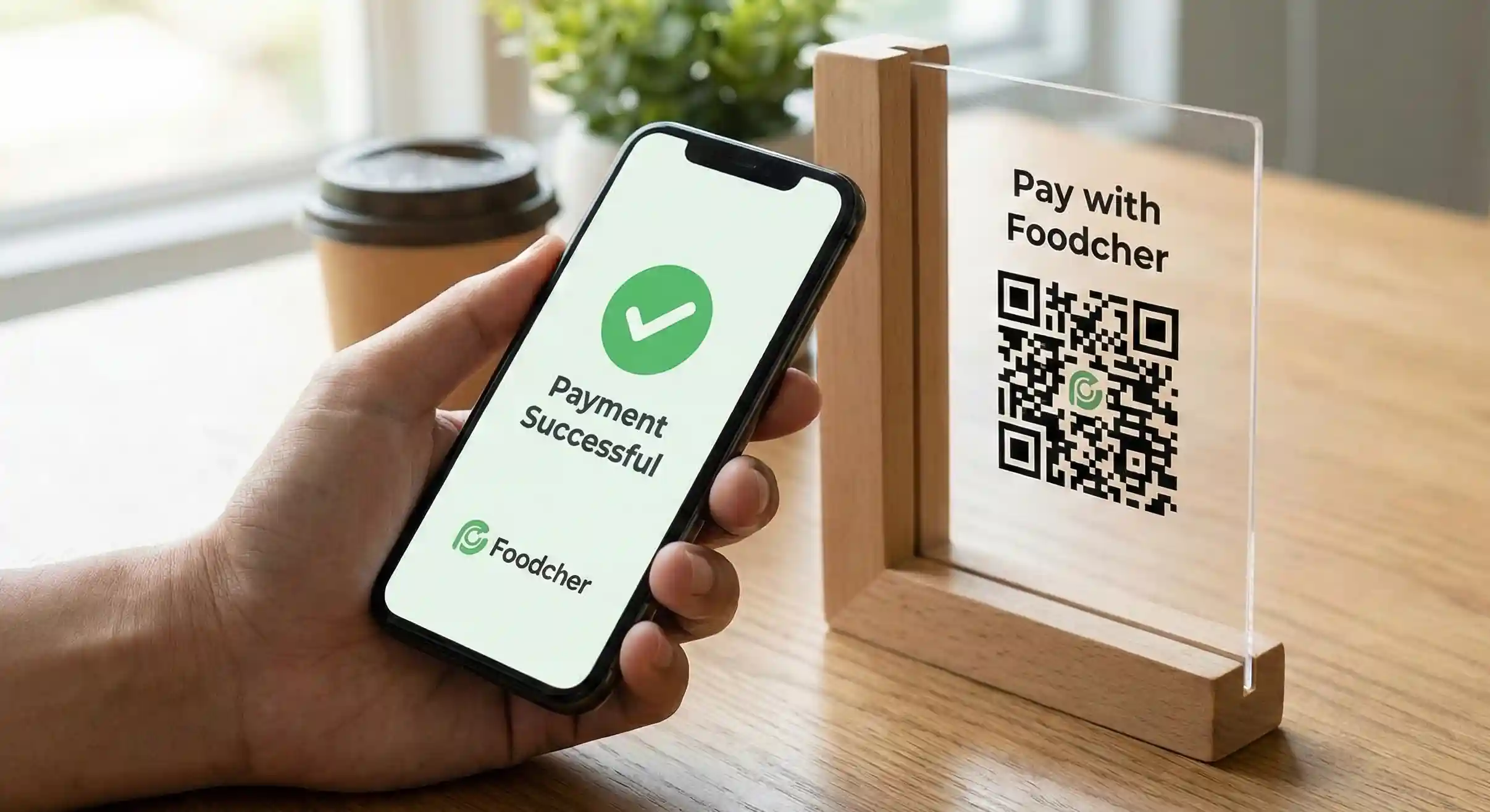 Customer using contactless payment at a dining table