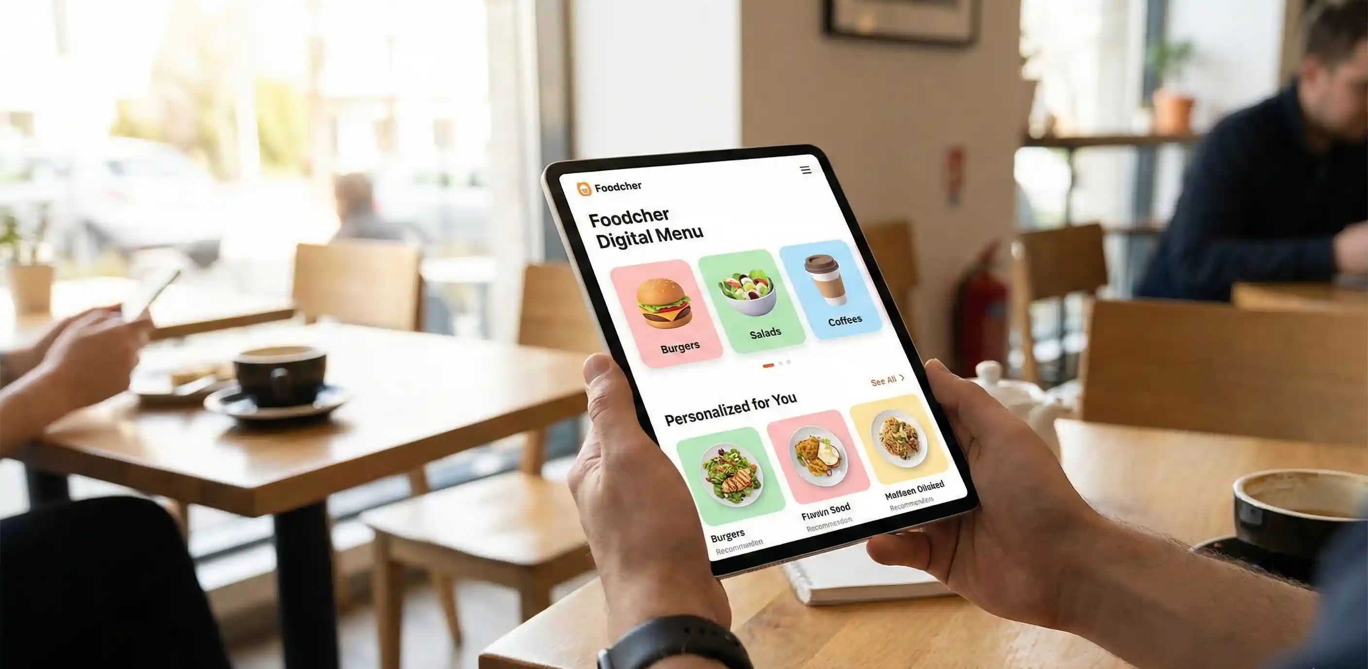 Digital menu on a tablet in a cafe