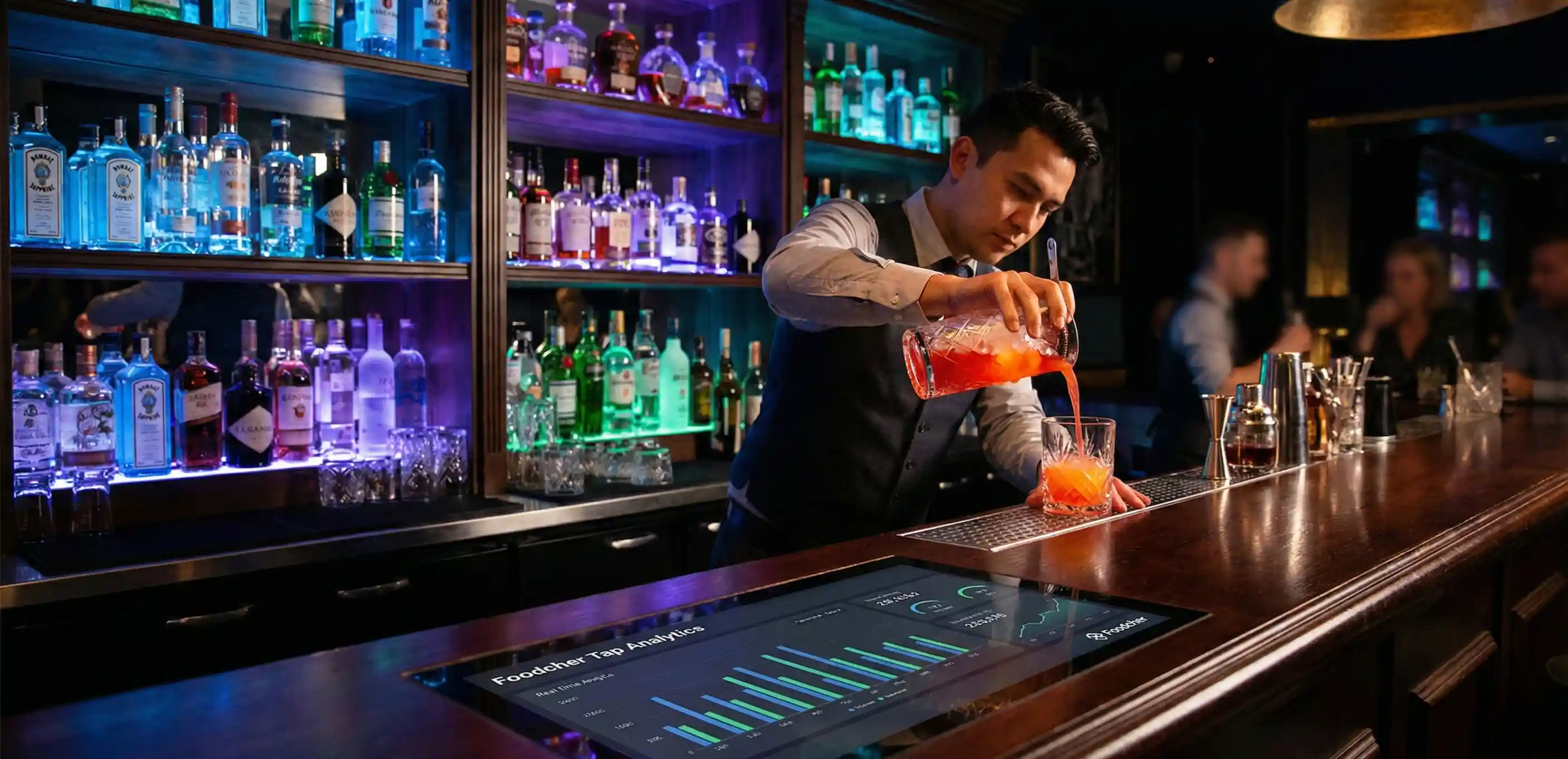 Smart bar setup with cocktail preparation