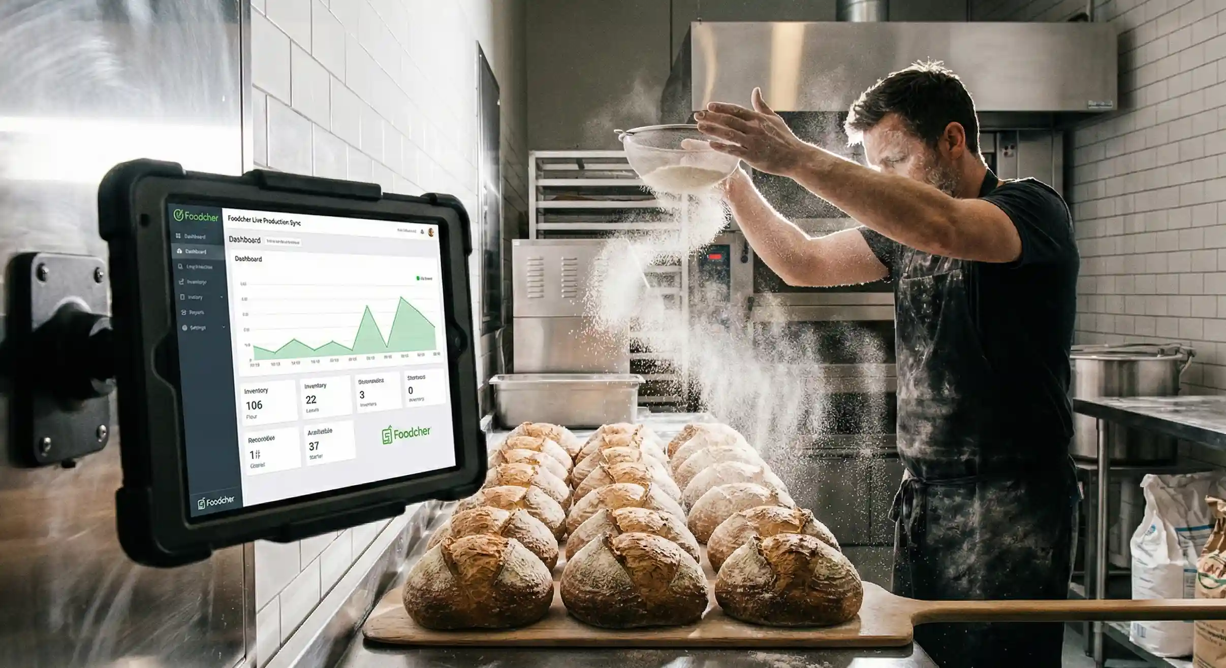 Freshly baked artisan bread on cooling racks