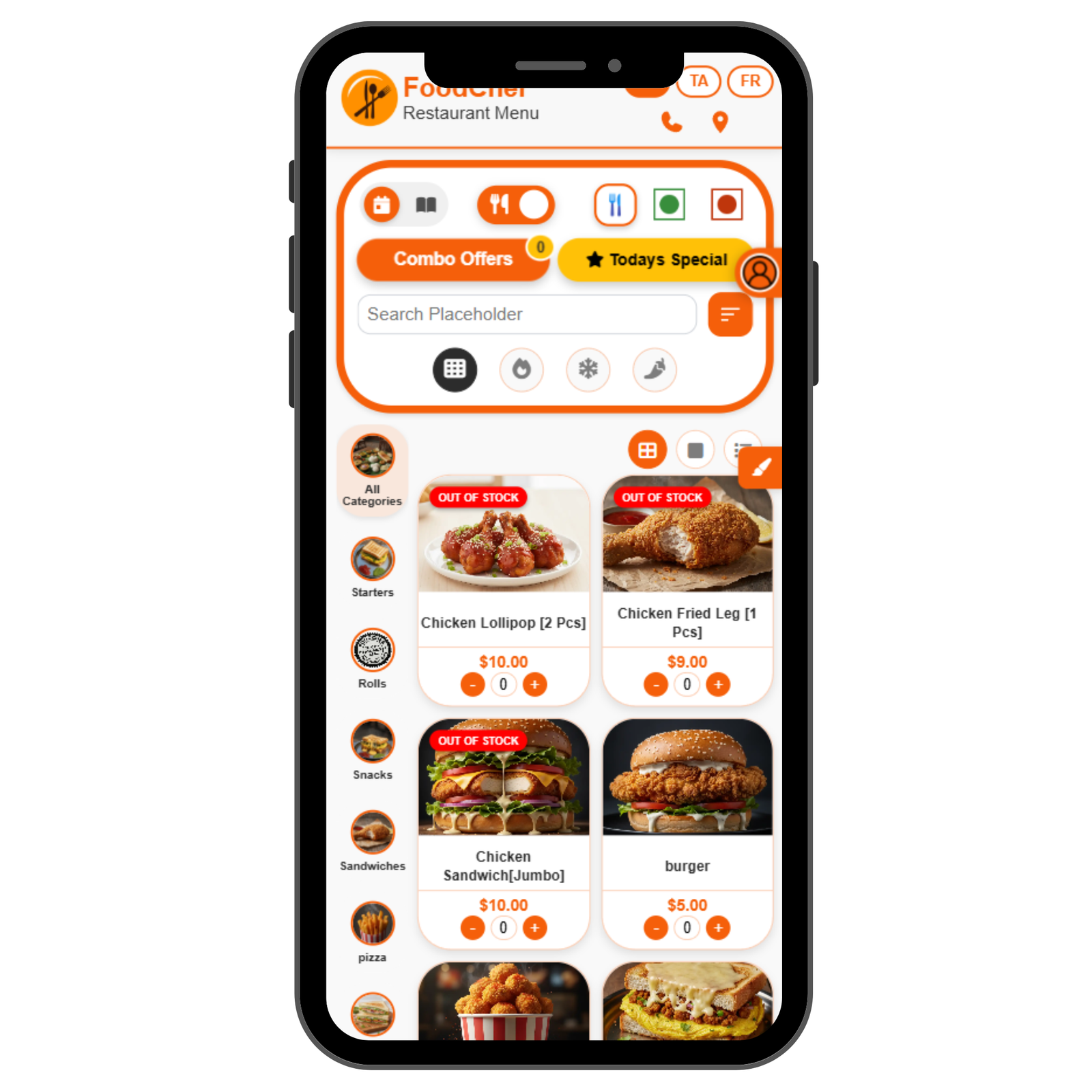 Smart QR menu interface on a smartphone