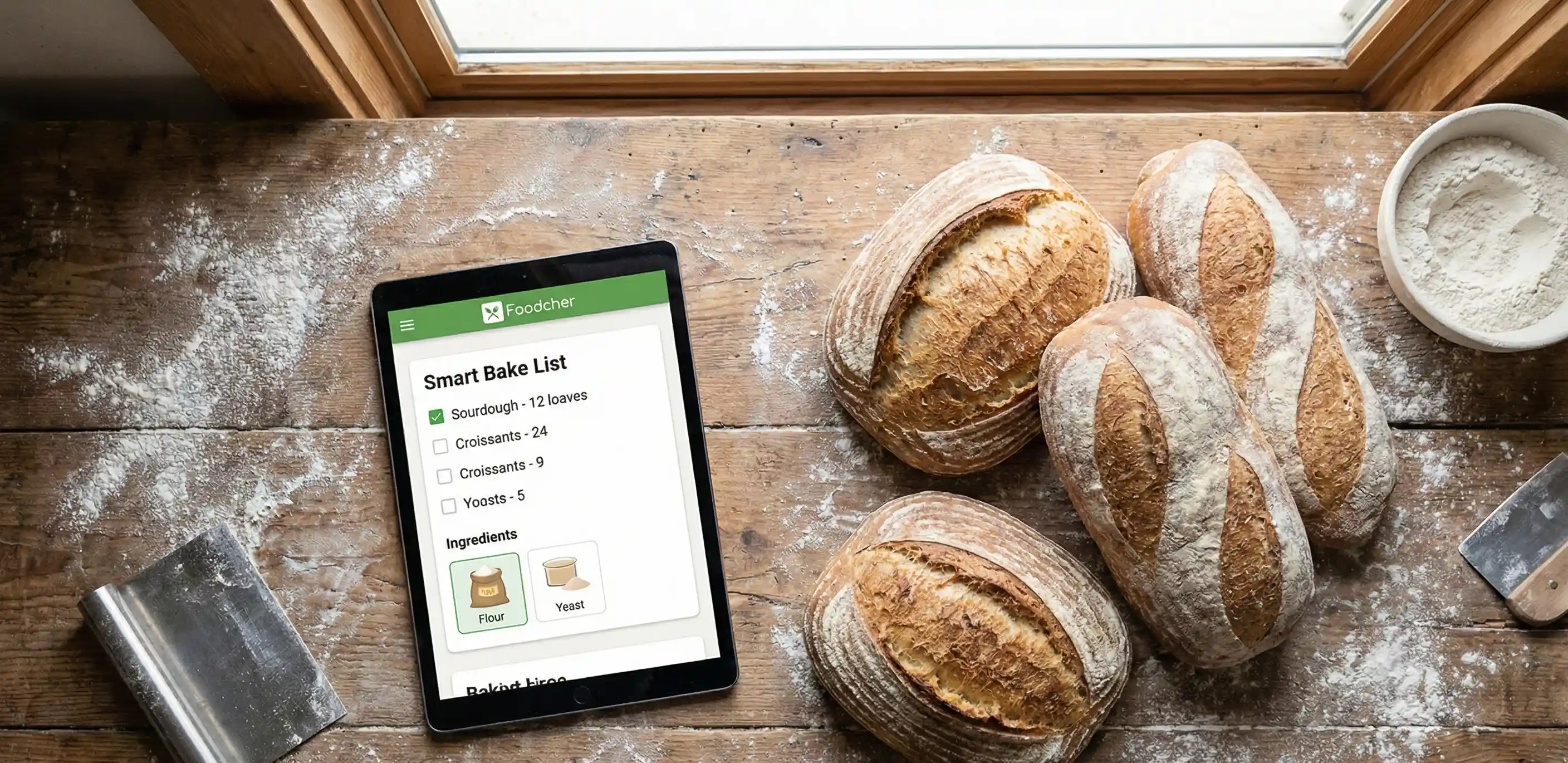 Fresh bread on a bakery shelf